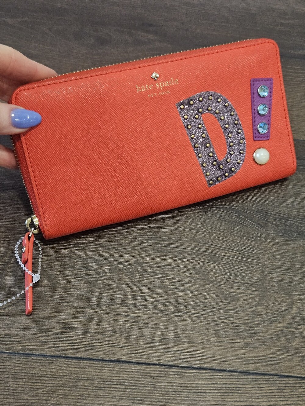 Kate Spade Storybook Lining Full Zip Red Wallet + Embellished 'D' Detailing